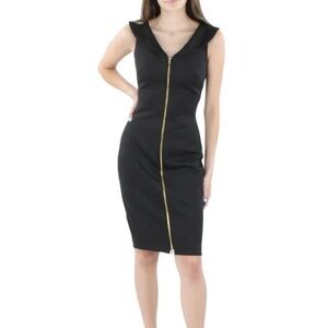Calvin Klein‎ Black Scuba Knit Front Zip Sleeveless Sheath Dress Size 20W